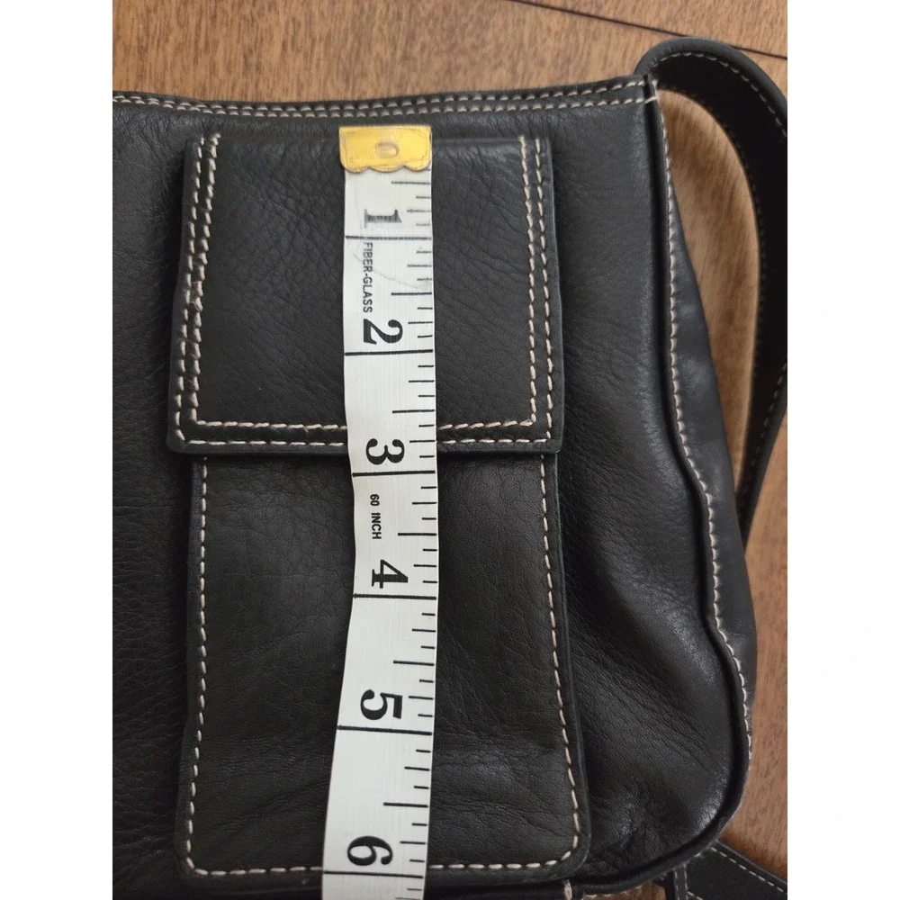 Vtg Preston & York Leather Crossbody Shoulder Purse Adjustable Blk Stitch Trim‎